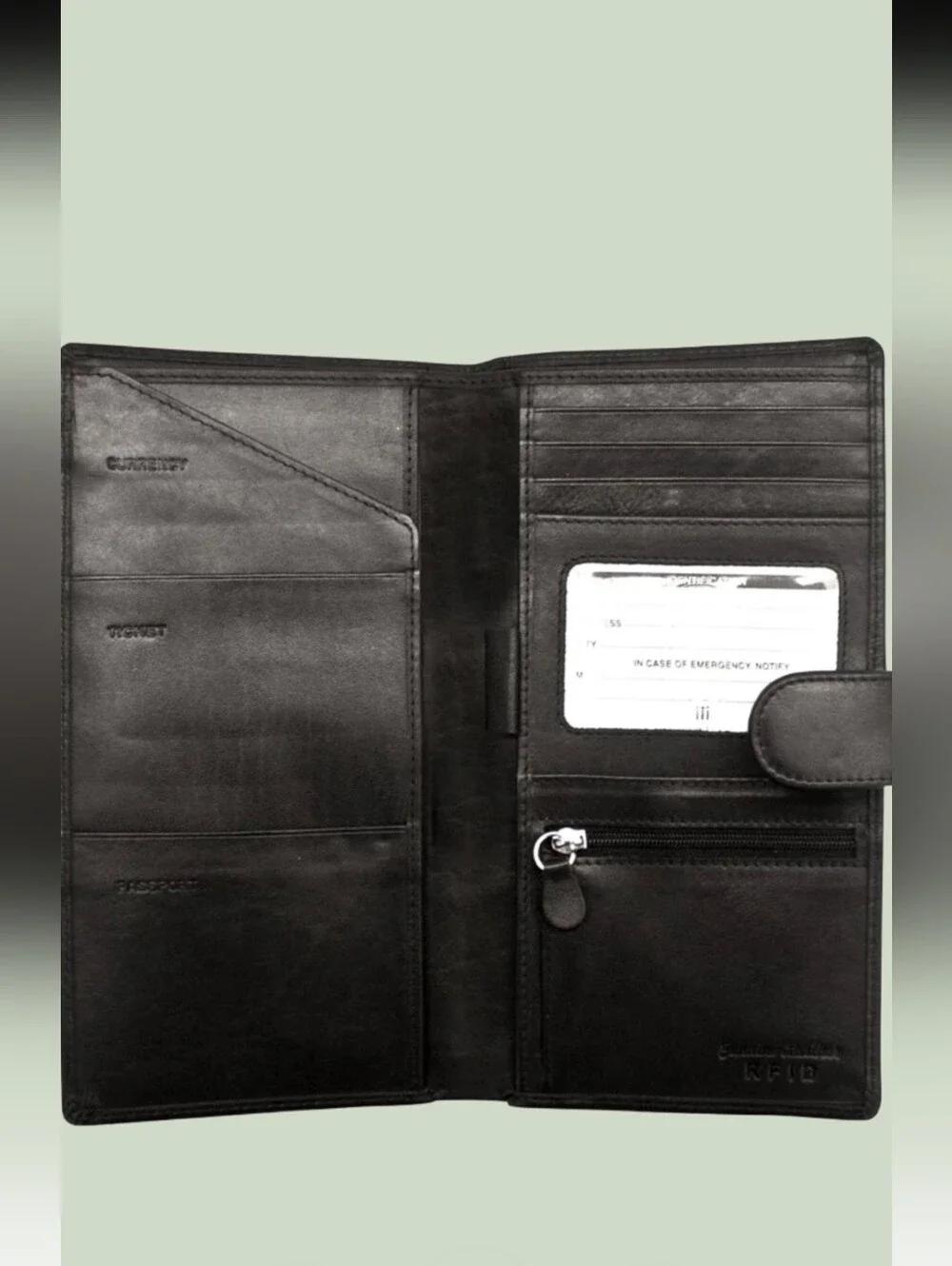 Leather Travel Wallet with RFID Protection - Black 100% Leather.